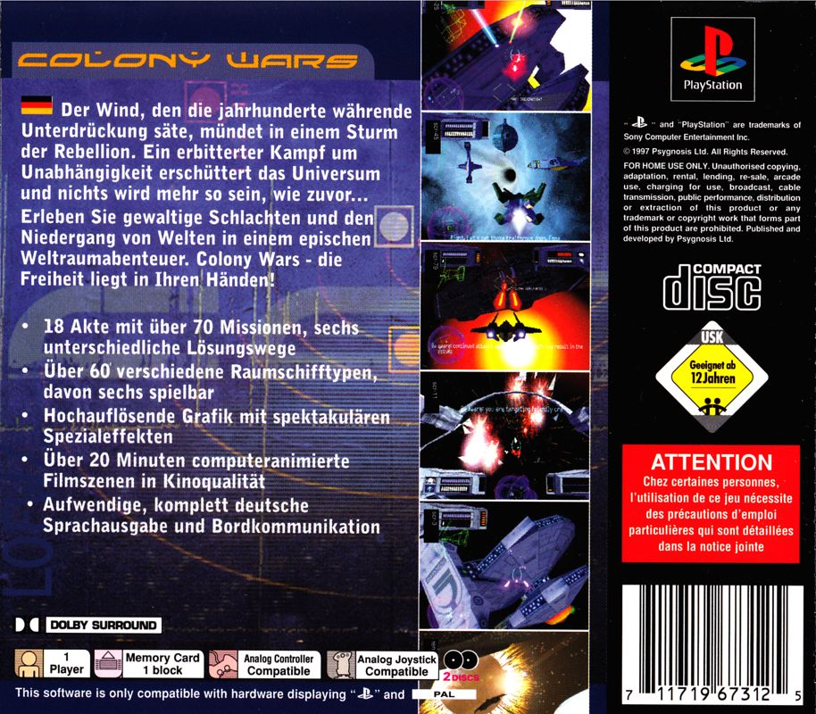 Back Cover for Colony Wars (PlayStation)