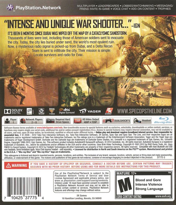 Spec Ops The Line Premium Edition Cover Or Packaging Material Mobygames 0461