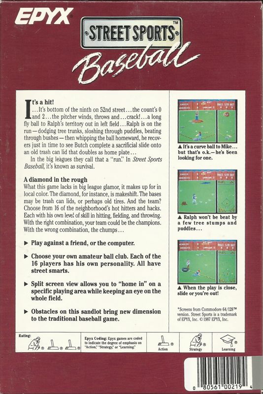 Back Cover for Street Sports Baseball (DOS) (5.25" Release)