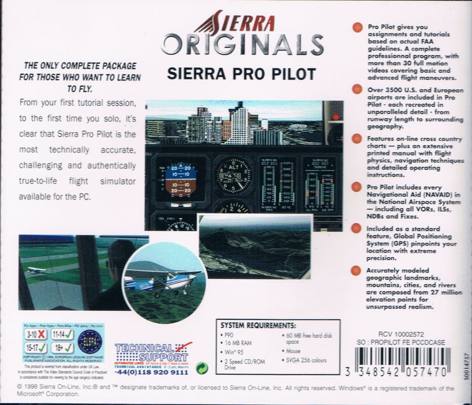 Other for Sierra Pro Pilot 98: The Complete Flight Simulator (Windows) (SierraOriginals release): Jewel Case - Back