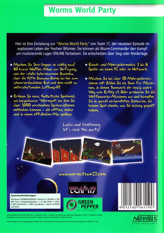 Back Cover for Worms World Party (Windows) (Green Pepper release (#199))