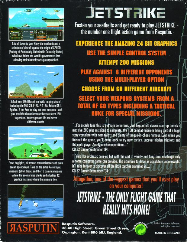 Back Cover for Jetstrike (DOS)