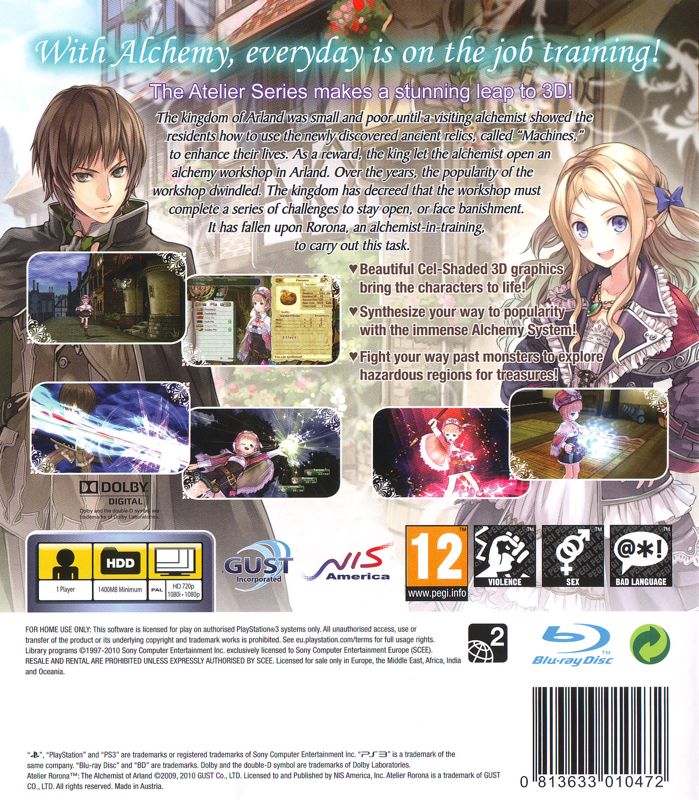 Back Cover for Atelier Rorona: The Alchemist of Arland (PlayStation 3)