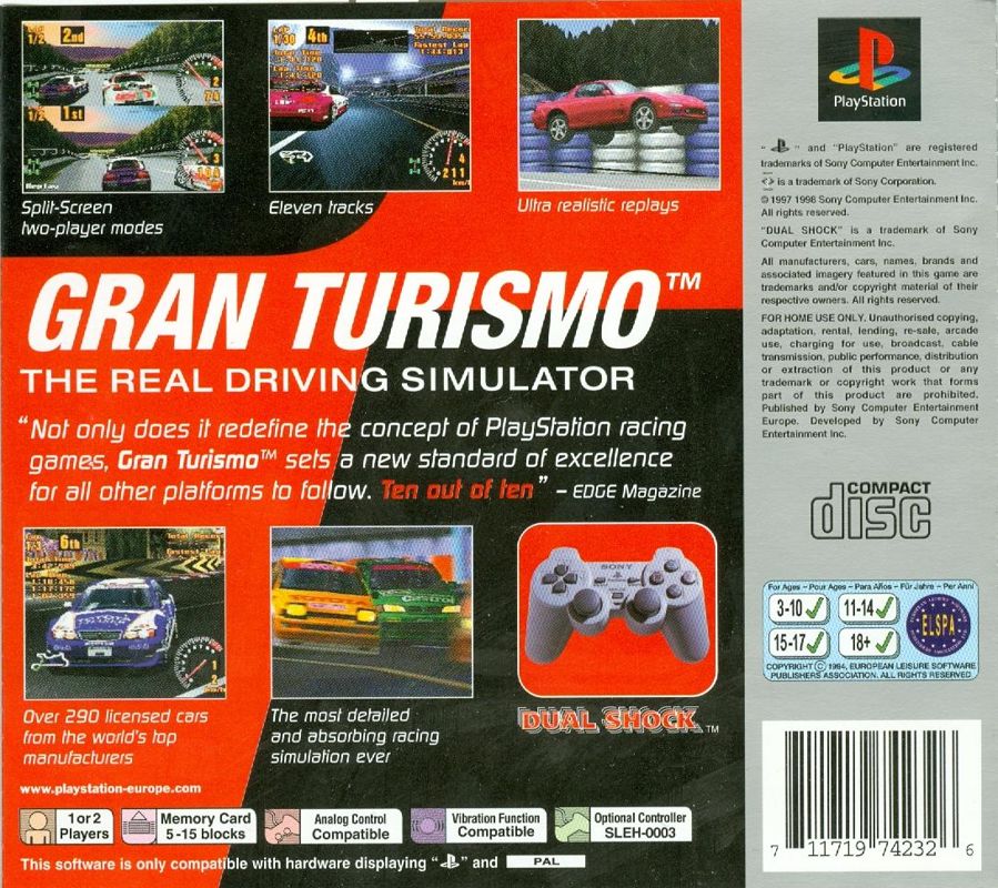 Back Cover for Gran Turismo (PlayStation) (Platinum release)