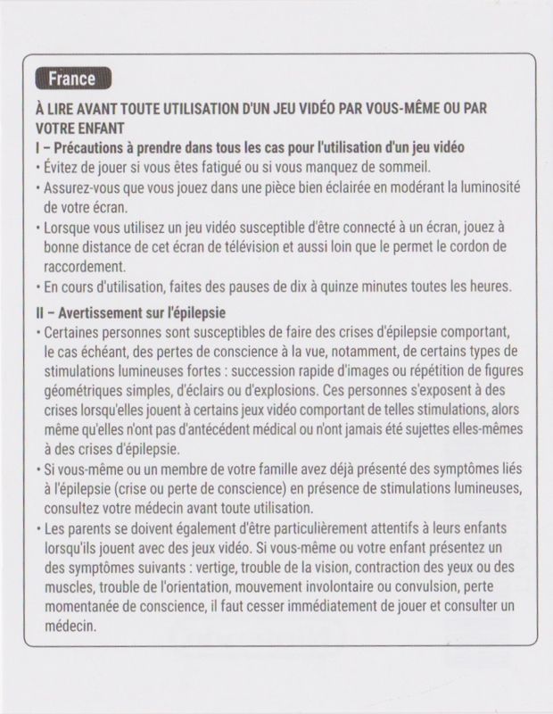 Extras for Bayonetta: Special Edition (Nintendo Switch): Health Information Flyer (French) - Front