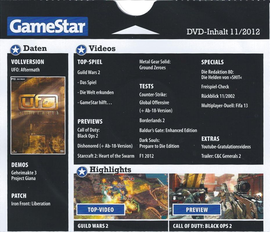 Back Cover for UFO: Aftermath (Windows) (GameStar 11/2012 covermount)
