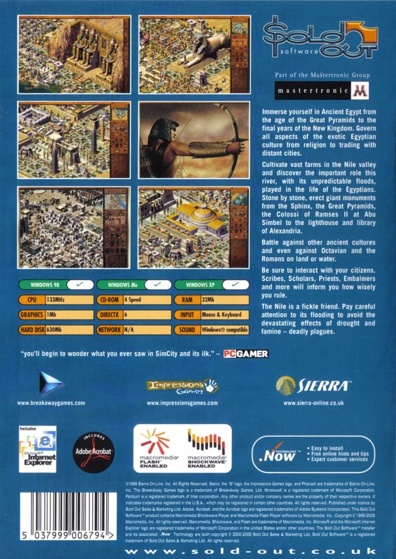 Back Cover for Pharaoh: Gold (Windows) (Sold Out Software release)