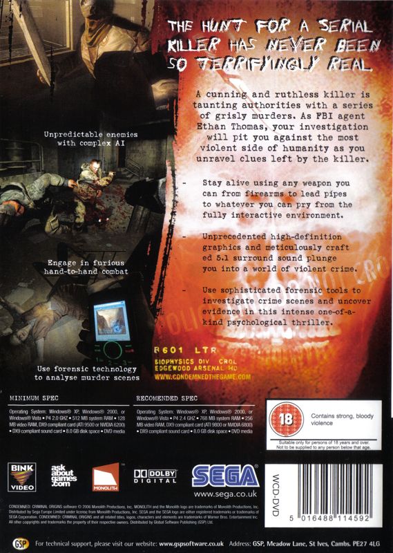 Condemned: Criminal Origins cover or packaging material - MobyGames