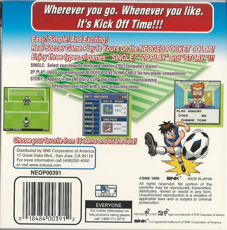 Back Cover for Neo Geo Cup '98 Plus Color (Neo Geo Pocket Color)