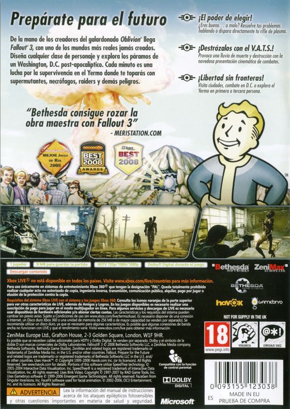 Back Cover for Fallout 3 (Xbox 360) (Classics release)