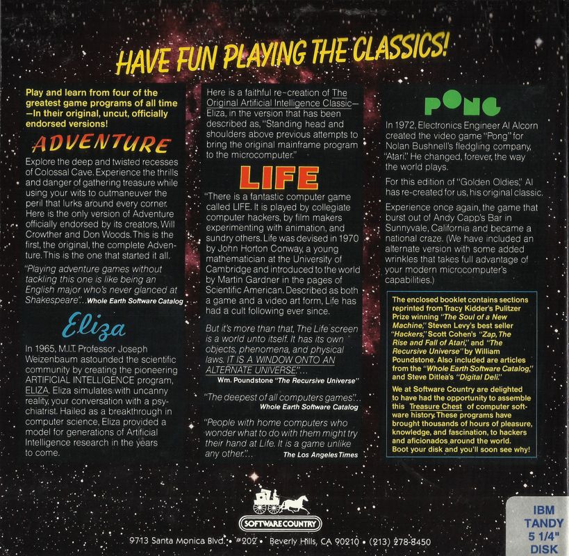 Back Cover for Golden Oldies: Volume 1 - Computer Software Classics (DOS) (5.25" disk release (with combined manual))