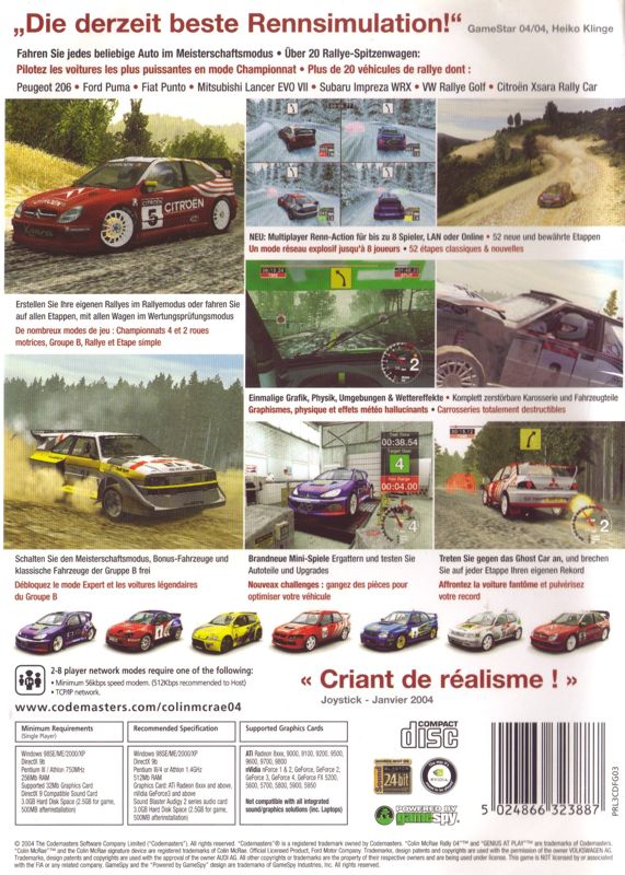 Back Cover for Colin McRae Rally 04 (Windows)
