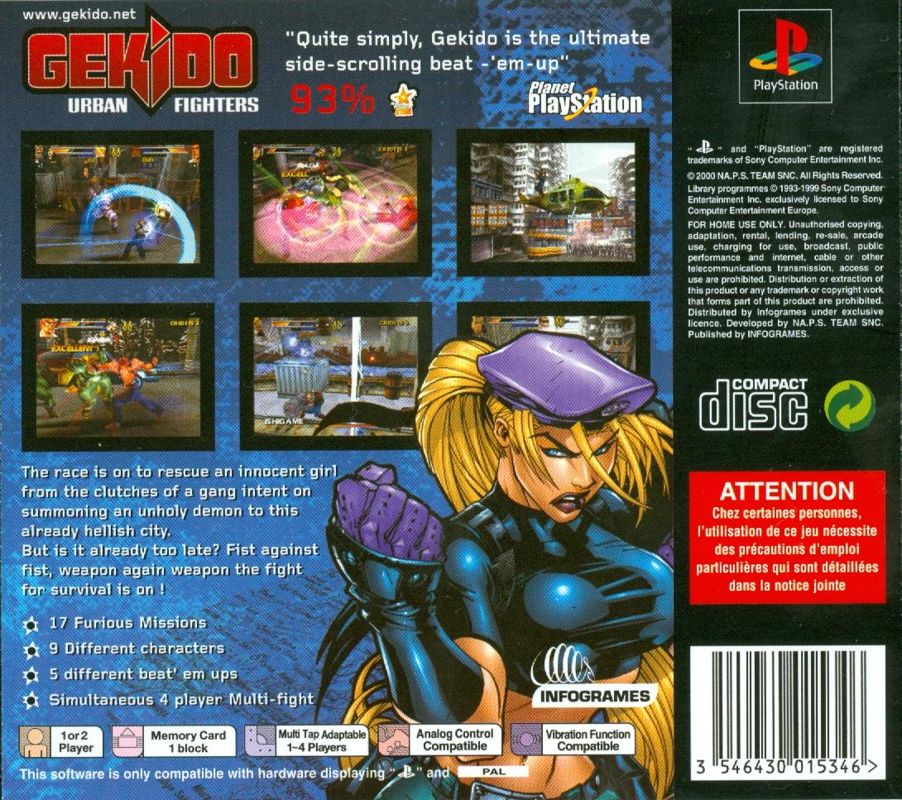 Back Cover for Gekido (PlayStation) (Best of Infogrames release)