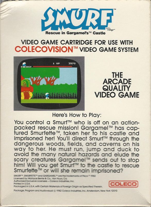 Back Cover for Smurf: Rescue in Gargamel's Castle (ColecoVision)