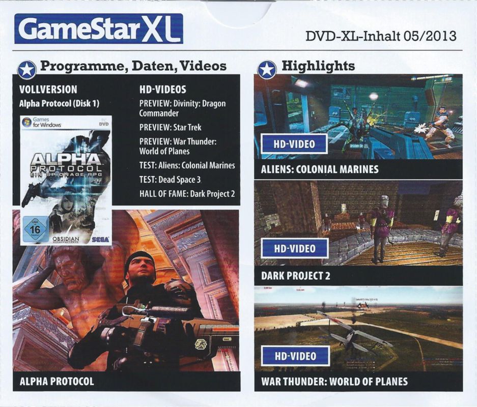 Back Cover for Alpha Protocol (Windows) (GameStar XL 05/2013 covermount): Disc 1