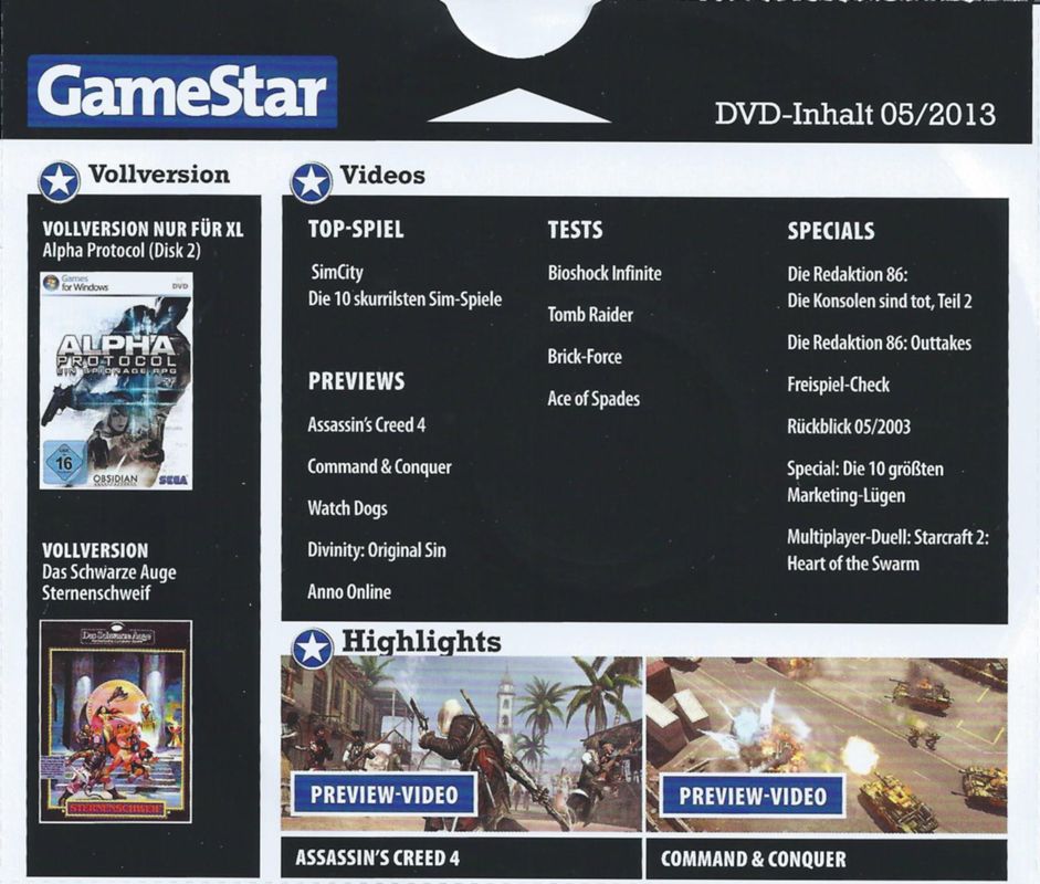 Back Cover for Alpha Protocol (Windows) (GameStar XL 05/2013 covermount): Disc 2
