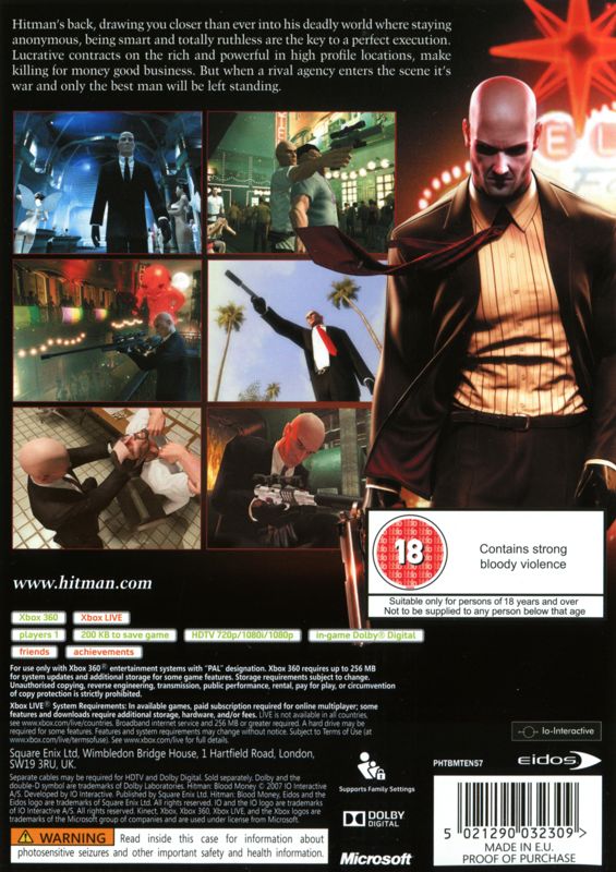 Back Cover for Hitman: Blood Money (Xbox 360) (Classics release)