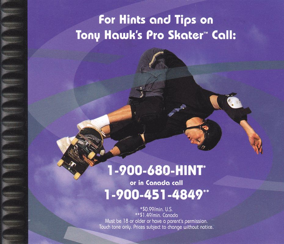 Inside Cover for Tony Hawk's Pro Skater (PlayStation): Right Inlay