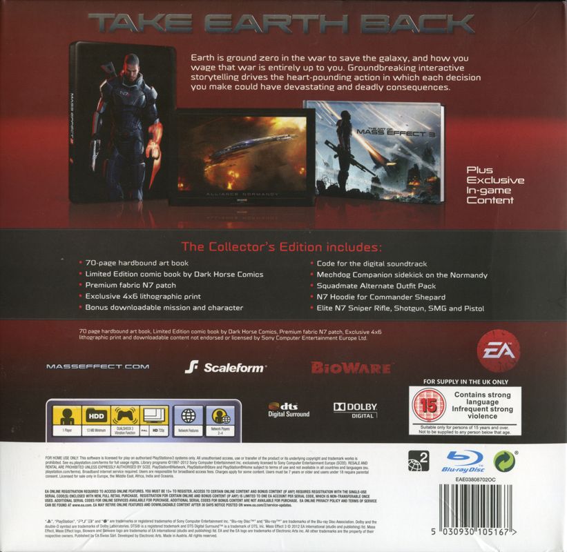 Back Cover for Mass Effect 3 (N7 Collector's Edition) (PlayStation 3)