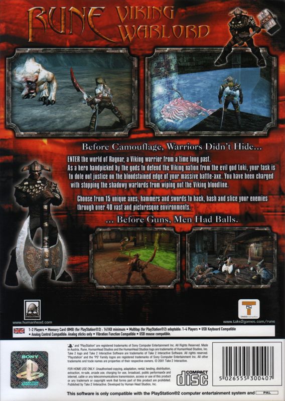 Back Cover for Rune (PlayStation 2)