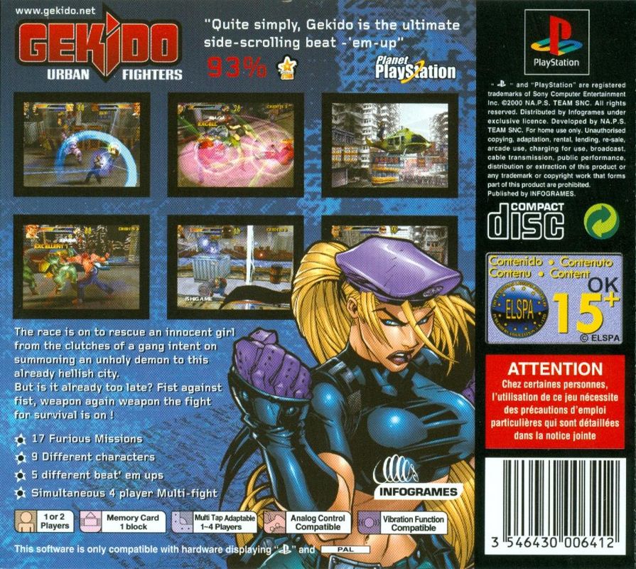 Back Cover for Gekido (PlayStation)
