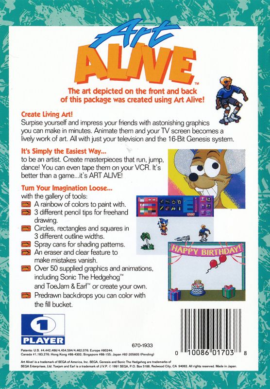 Back Cover for Art Alive (Genesis)