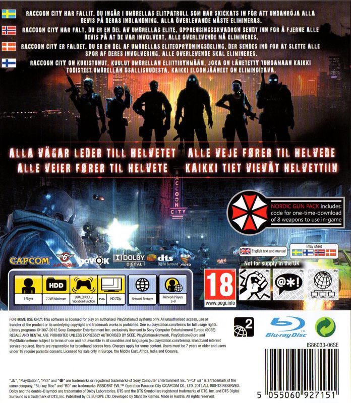 Back Cover for Resident Evil: Operation Raccoon City (PlayStation 3)