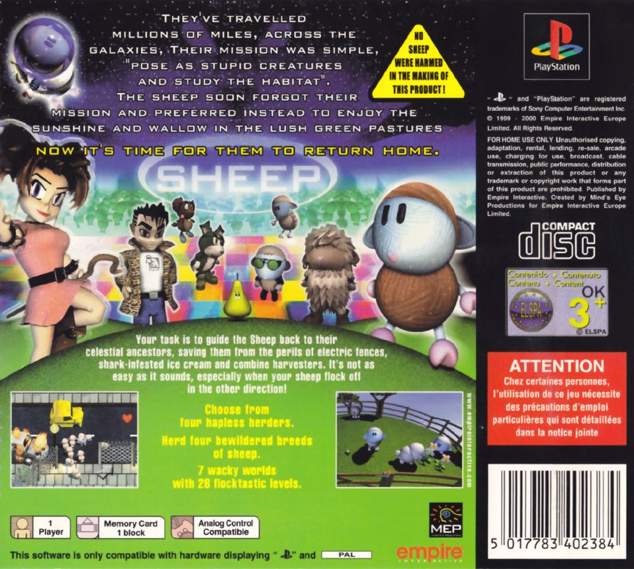 Back Cover for Sheep (PlayStation)