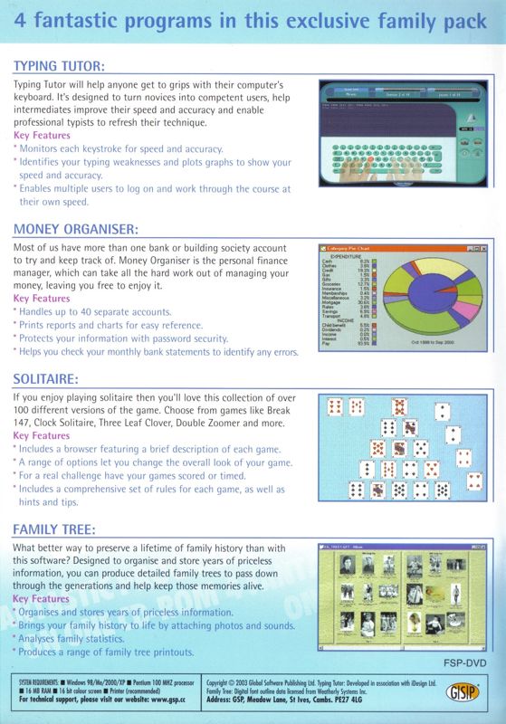 Back Cover for Family Software Pack (Windows)