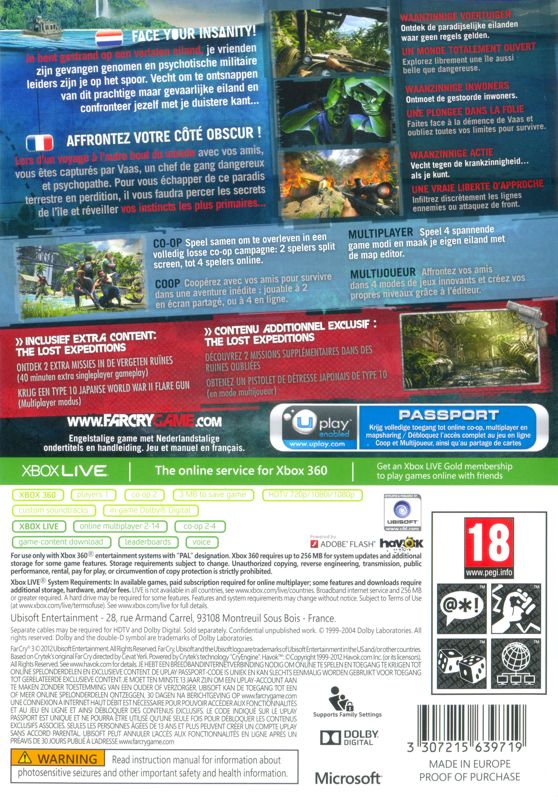 Back Cover for Far Cry 3 (The Lost Expeditions Edition) (Xbox 360)