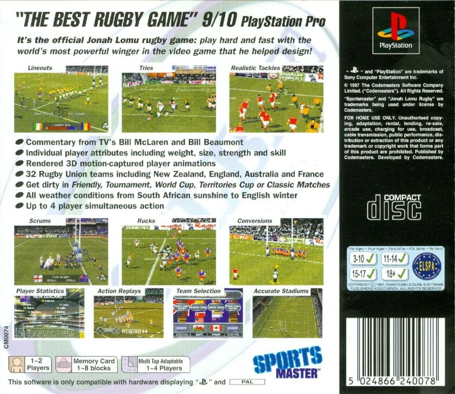 Back Cover for Jonah Lomu Rugby (PlayStation)