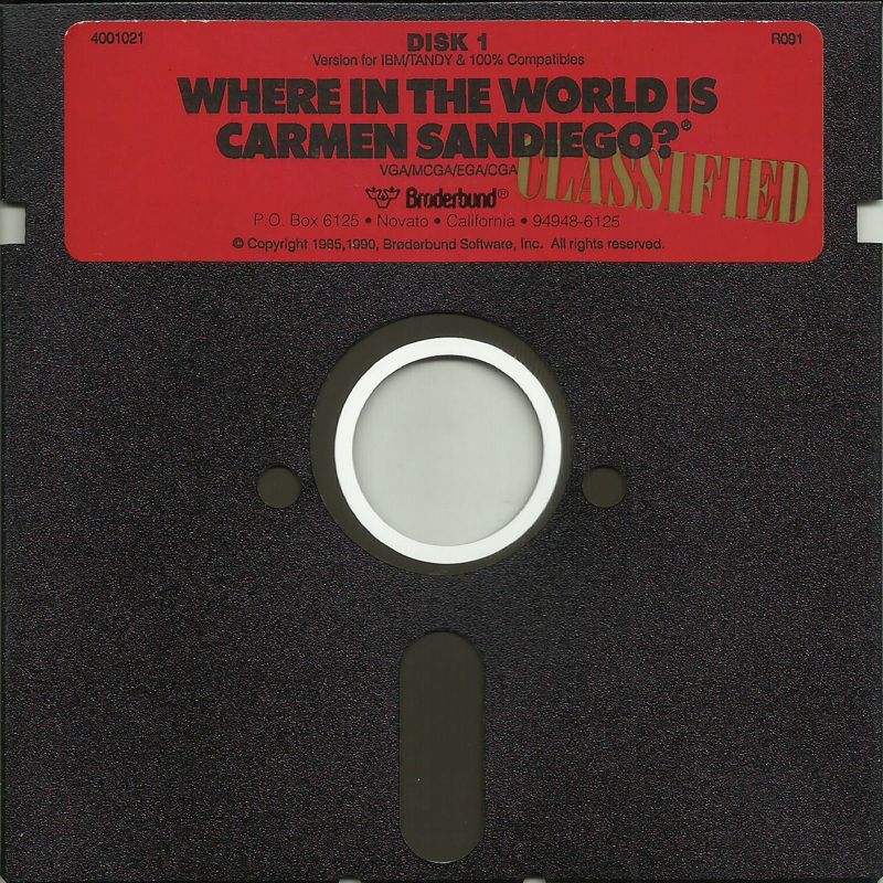 Media for Where in the World is Carmen Sandiego? (Enhanced) (DOS) (Dual media release (version 2.5 in 1993)): 5.25" Disk (1/2)