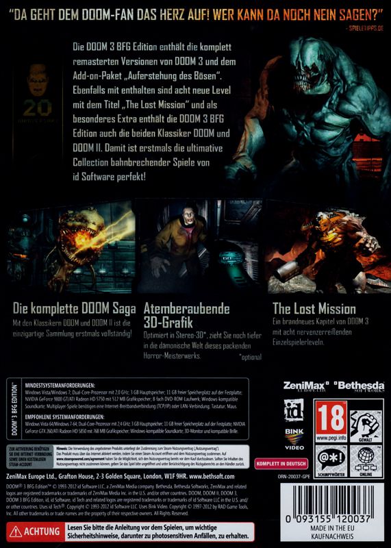 Back Cover for Doom³: BFG Edition (Windows)