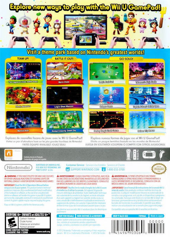 Back Cover for Nintendo Land (Wii U) (Bundle release)