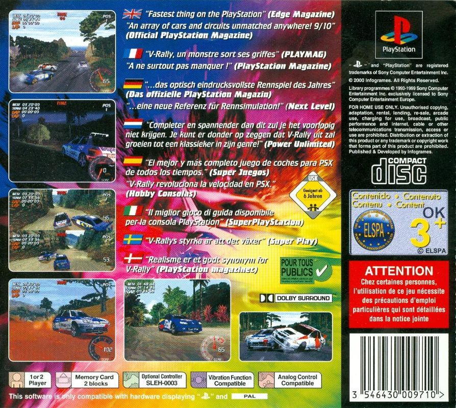 Back Cover for Need for Speed: V-Rally (PlayStation) (Best of Infogrames / Value Series release)