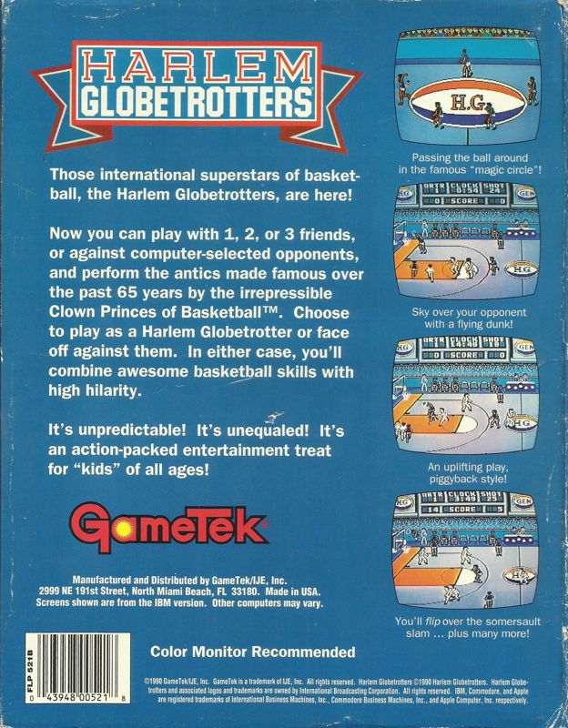 Back Cover for Harlem Globetrotters (DOS) (5.25" release)