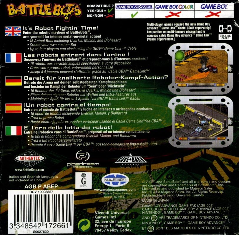 Back Cover for BattleBots: Beyond the Battlebox (Game Boy Advance)