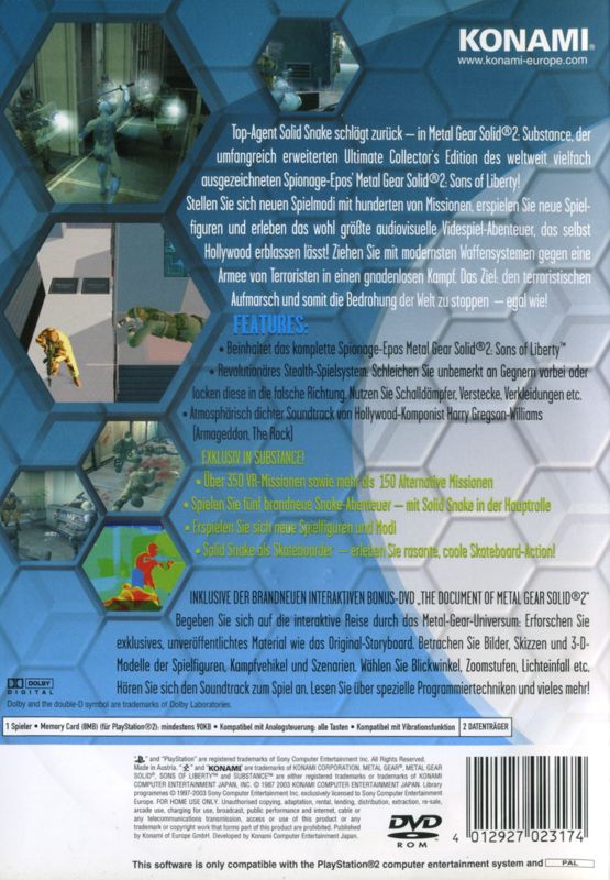 Back Cover for Metal Gear Solid 2: Substance (PlayStation 2)