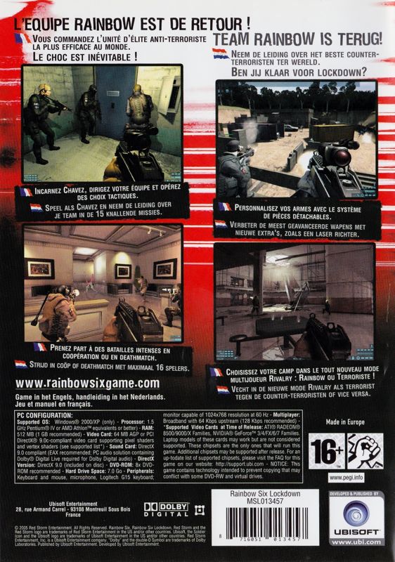 Back Cover for Tom Clancy's Rainbow Six: Lockdown (Windows)