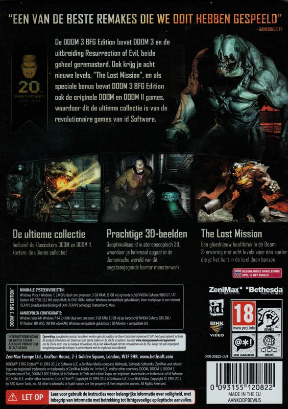 Back Cover for Doom³: BFG Edition (Windows)