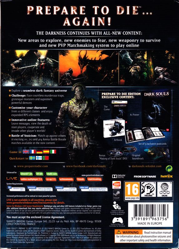 Back Cover for Dark Souls: Prepare to Die Edition (Windows)