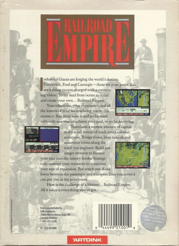 Back Cover for Railroad Empire (DOS)