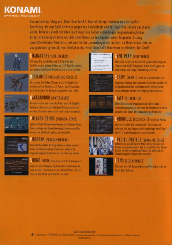 Inside Cover for Metal Gear Solid 2: Substance (PlayStation 2): Left