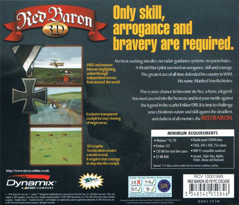 Other for Red Baron 3-D (Windows): Jewel Case - Back
