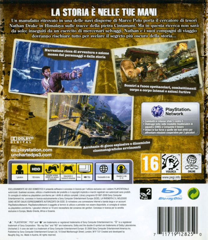 Back Cover for Uncharted 2: Among Thieves (PlayStation 3)