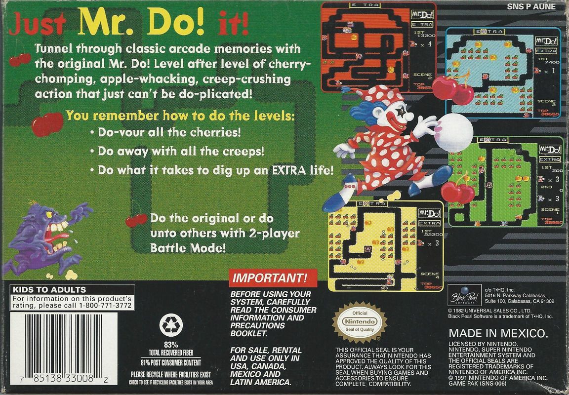 Back Cover for Mr. Do! (SNES)