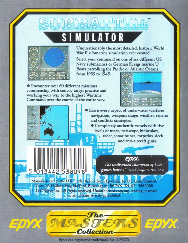 Back Cover for Sub Battle Simulator (Commodore 64)
