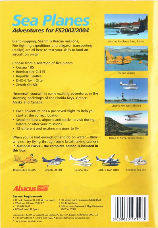 Back Cover for Sea Planes: Adventures for FS2002/2004 (Windows)