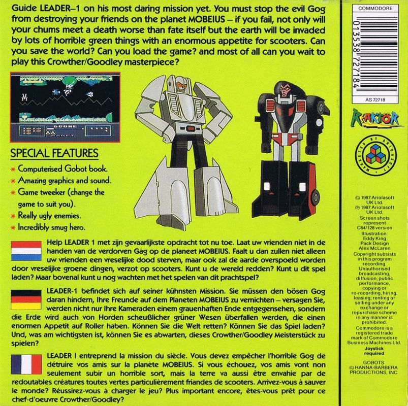Back Cover for Challenge of the Gobots (Commodore 64)