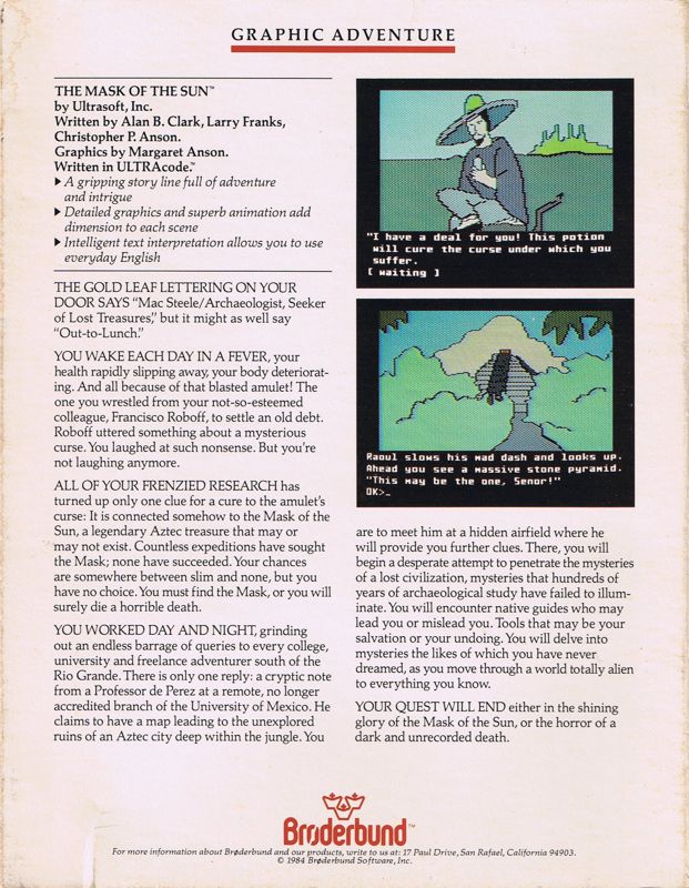 Back Cover for The Mask of the Sun (Commodore 64)